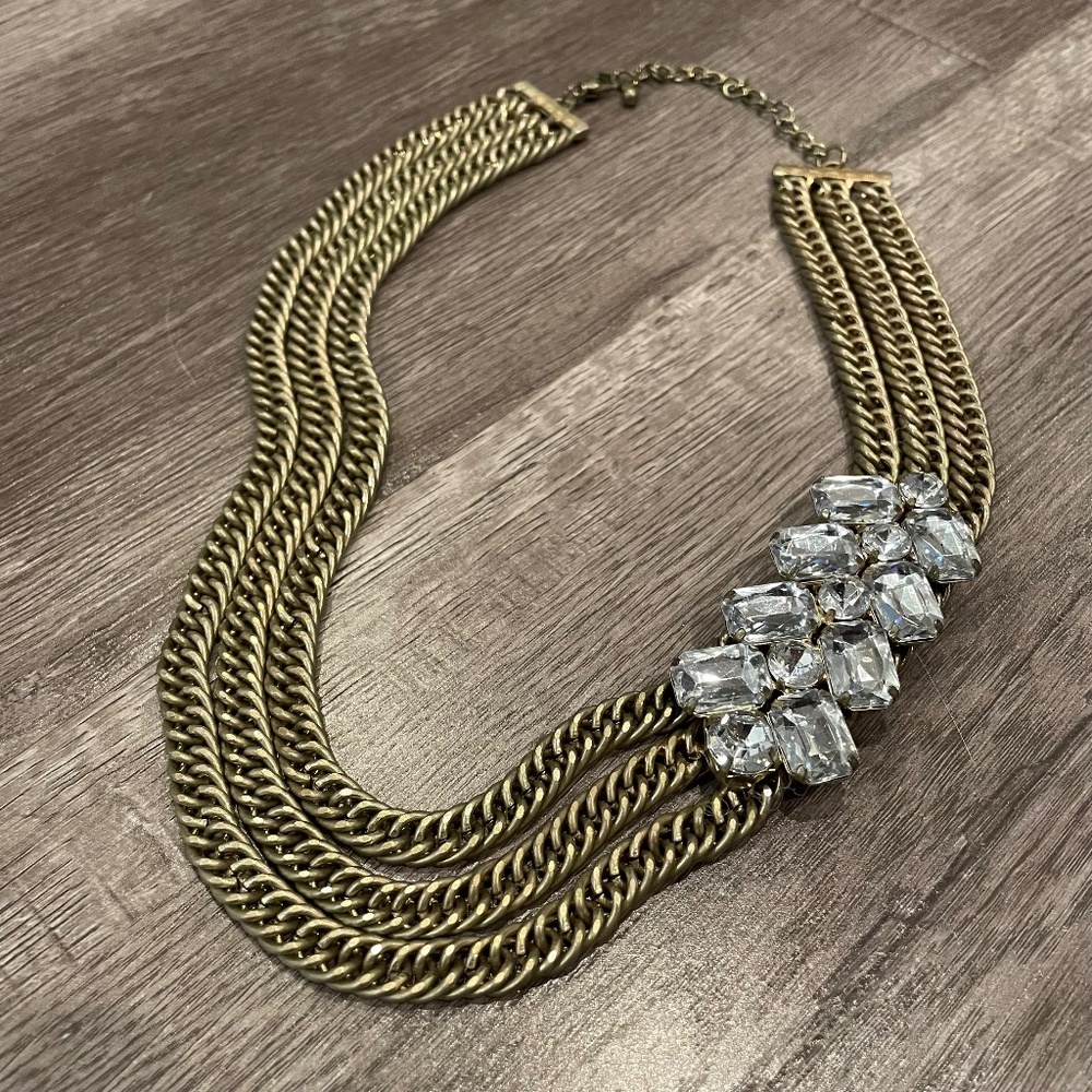J. Crew Chunky Multilayered Gold Necklace With Crystals